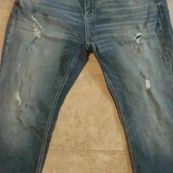 BKE Mens 40 x 34 Blue Derek Straight Preppy Ripped Medium Wash Denim Jeans - Picture 6 of 6